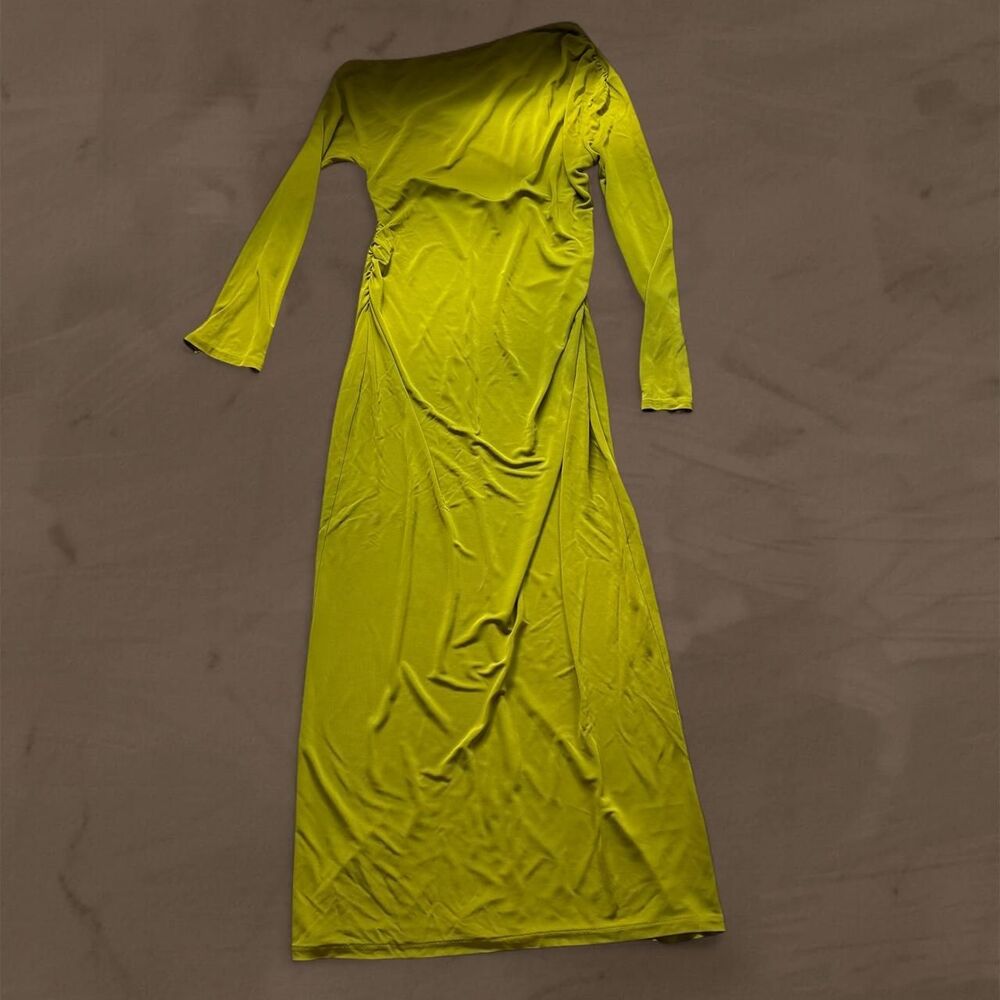 Banana republic asymmetric maxi dress jersey knit draped green size Medium NEW - Picture 3 of 8